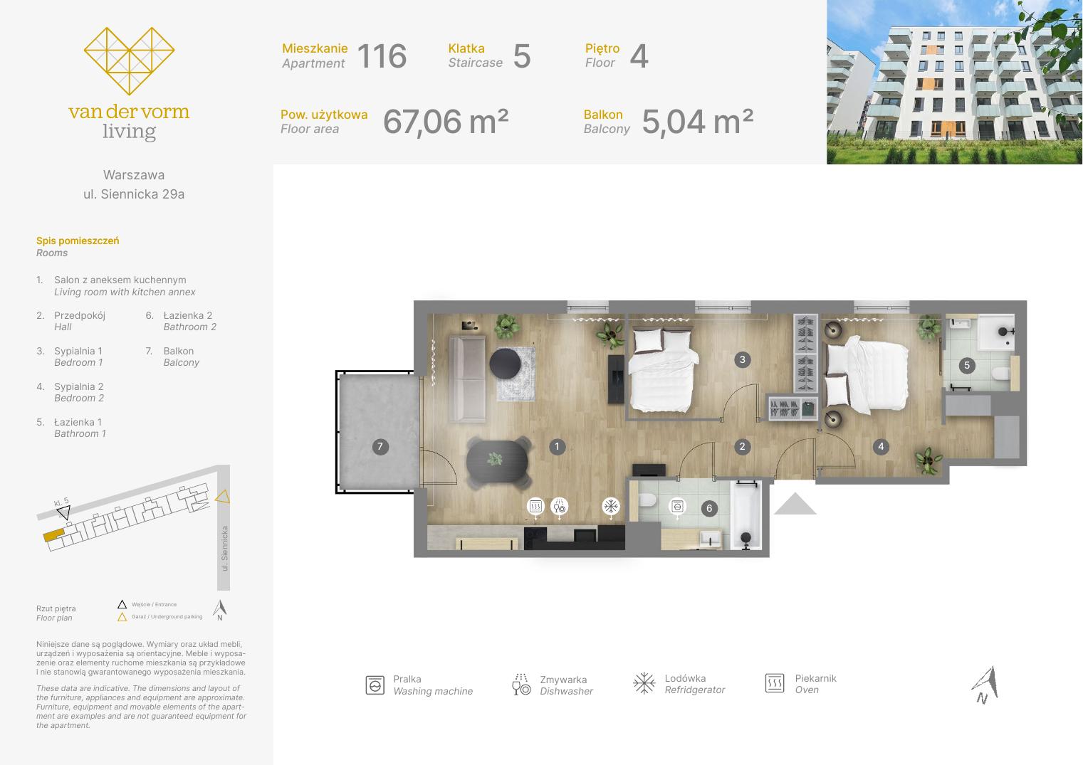 Floor plan — Unit 116 — 2 bedrooms, 67,06 m²